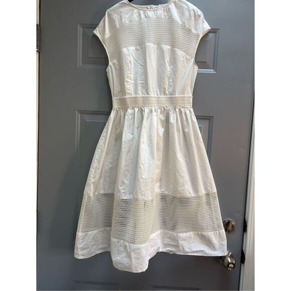 White Fit and Flare Midi Dress Urban Outfitters Eyelet Mesh Casual - Picture 2 of 10